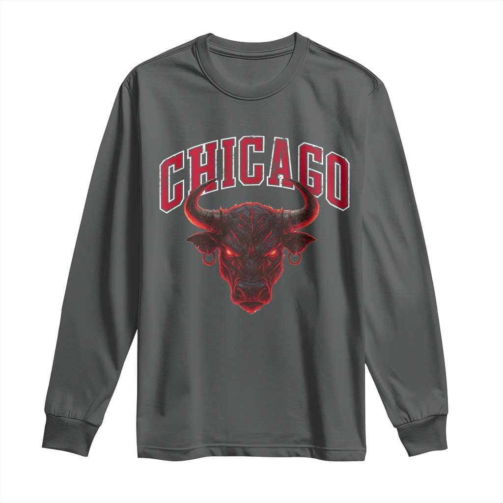 Retro Chicago Long Sleeve Shirt Bulls Mascot Team Spirit Vintage Basketball Fan - Wonder Print Shop