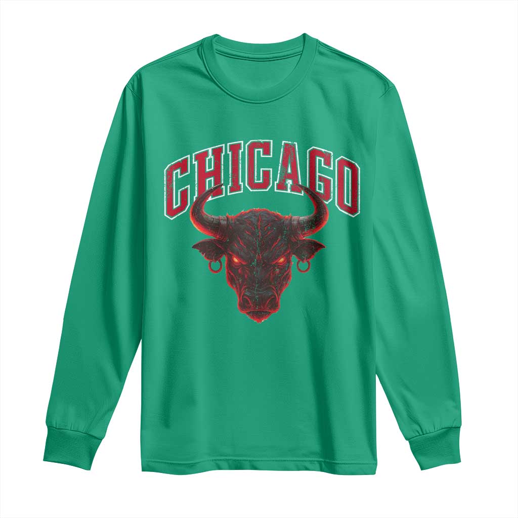 Retro Chicago Long Sleeve Shirt Bulls Mascot Team Spirit Vintage Basketball Fan - Wonder Print Shop