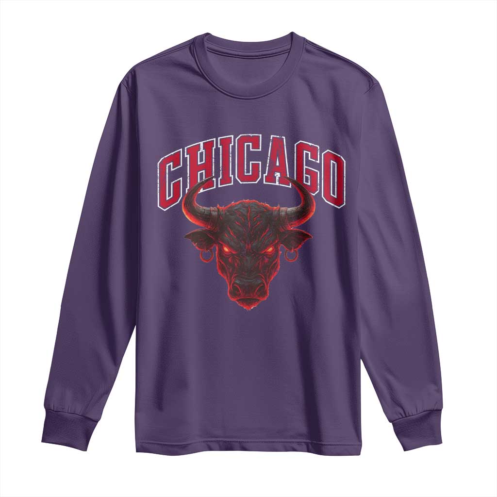Retro Chicago Long Sleeve Shirt Bulls Mascot Team Spirit Vintage Basketball Fan - Wonder Print Shop