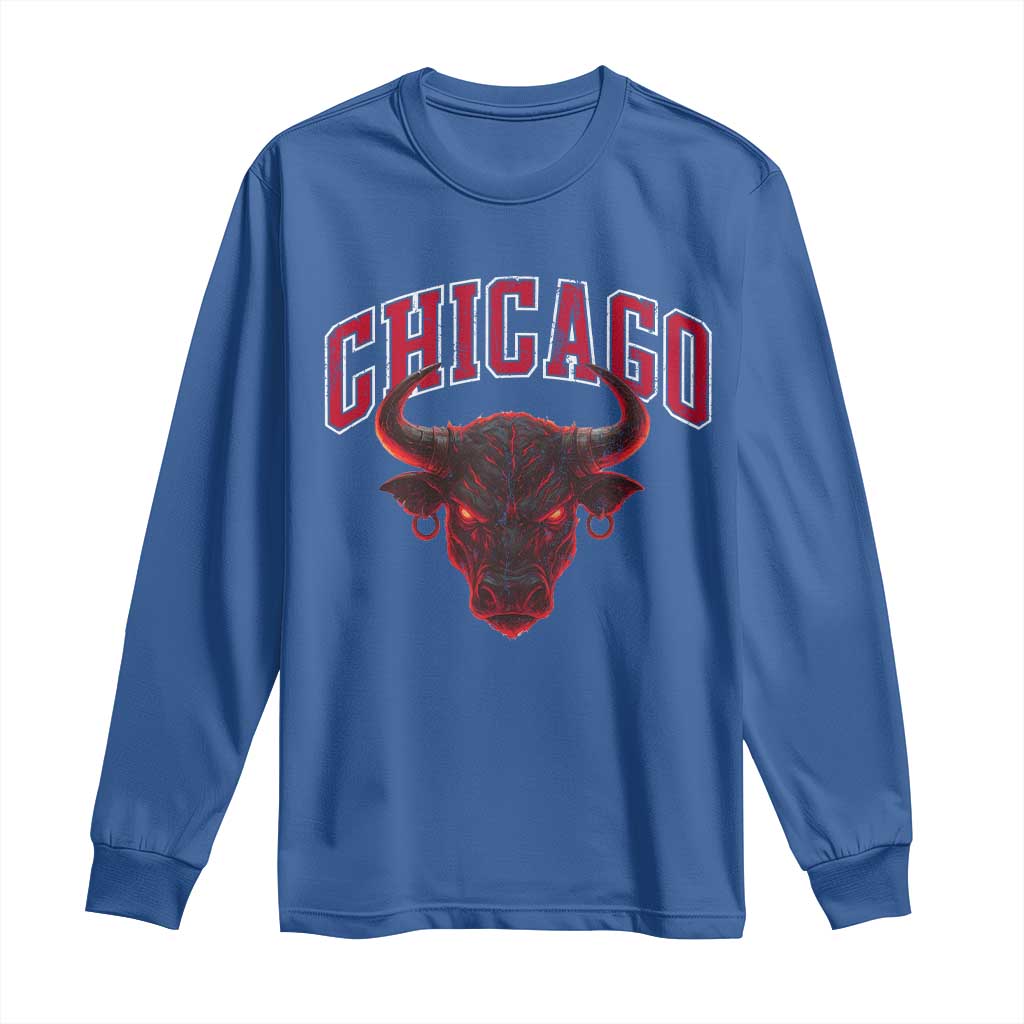 Retro Chicago Long Sleeve Shirt Bulls Mascot Team Spirit Vintage Basketball Fan - Wonder Print Shop