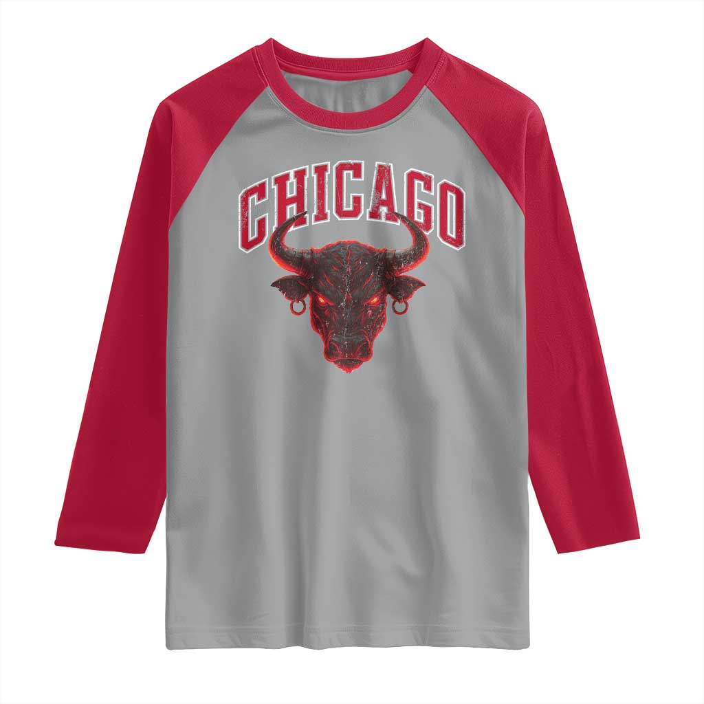 Retro Chicago Raglan Shirt Bulls Mascot Team Spirit Vintage Basketball Fan - Wonder Print Shop