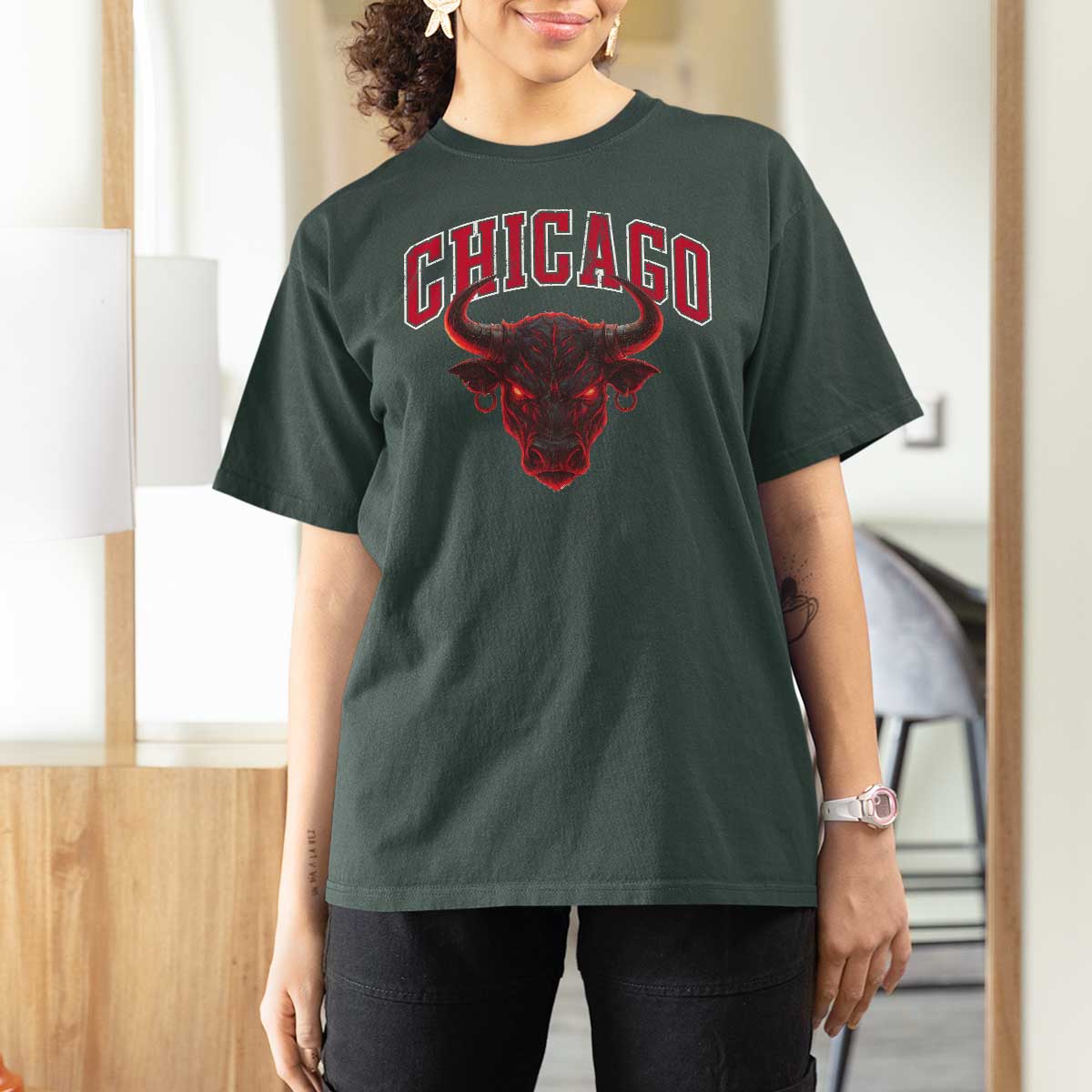Retro Chicago T Shirt For Women Bulls Mascot Team Spirit Vintage Basketball Fan - Wonder Print Shop
