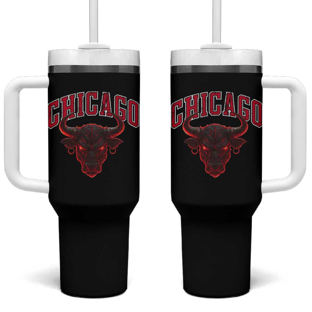 Retro Chicago Tumbler With Handle Bulls Mascot Team Spirit Vintage Basketball Fan - Wonder Print Shop