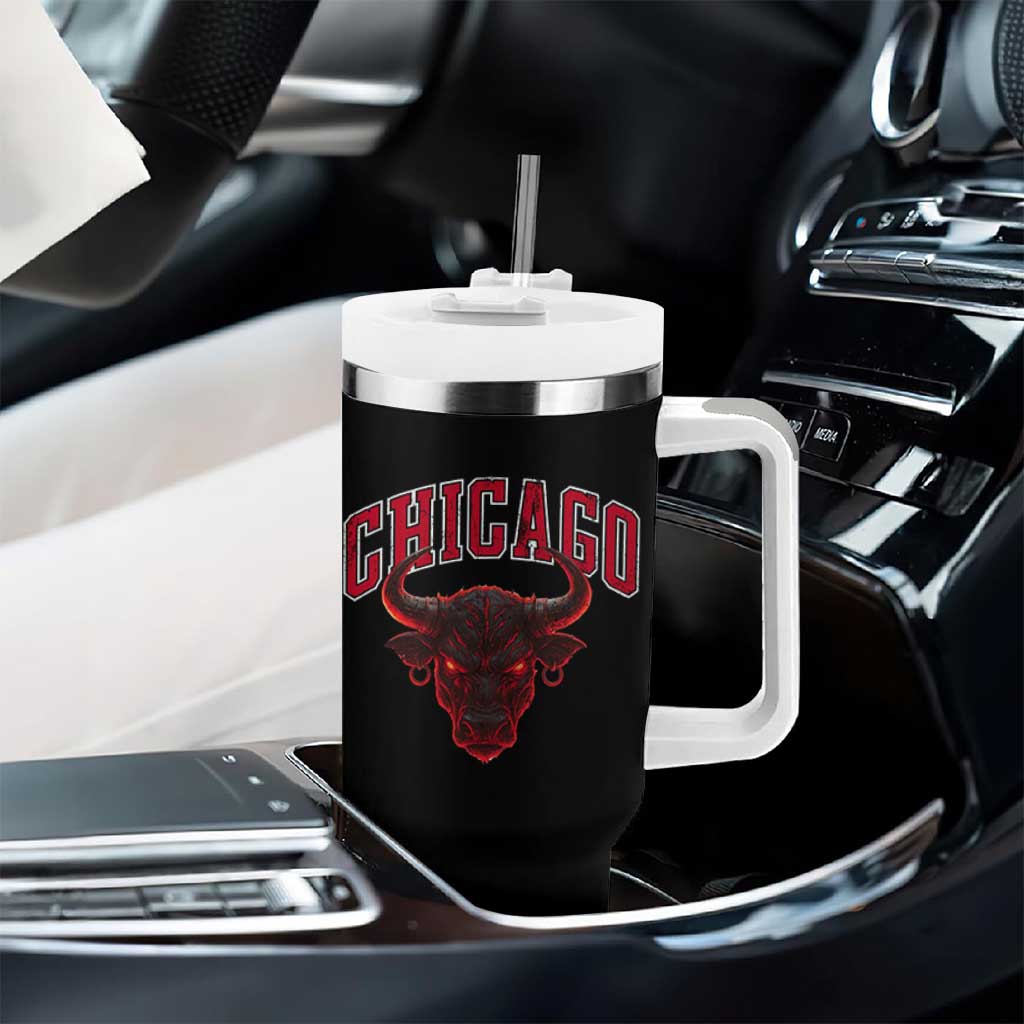 Retro Chicago Tumbler With Handle Bulls Mascot Team Spirit Vintage Basketball Fan - Wonder Print Shop