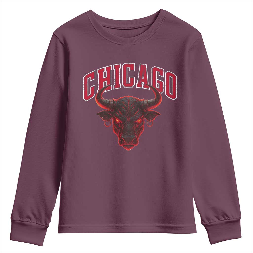 Retro Chicago Youth Sweatshirt Bulls Mascot Team Spirit Vintage Basketball Fan - Wonder Print Shop