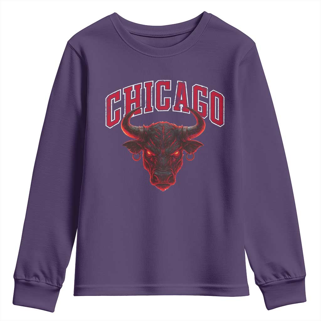 Retro Chicago Youth Sweatshirt Bulls Mascot Team Spirit Vintage Basketball Fan - Wonder Print Shop