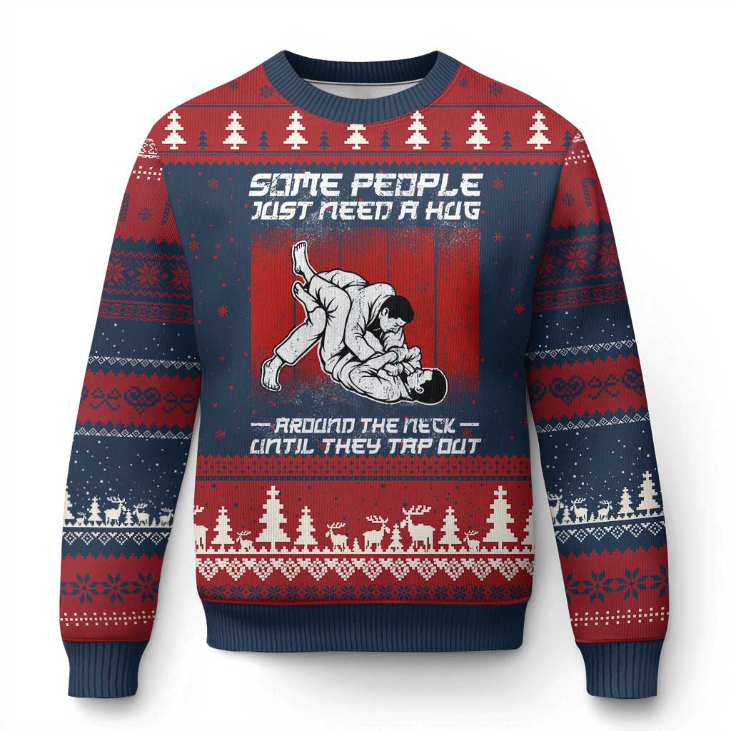 Brazilian Jiu Jitsu Ugly Christmas Sweater Some People Just Need A Hug Vintage BJJ - Wonder Print Shop