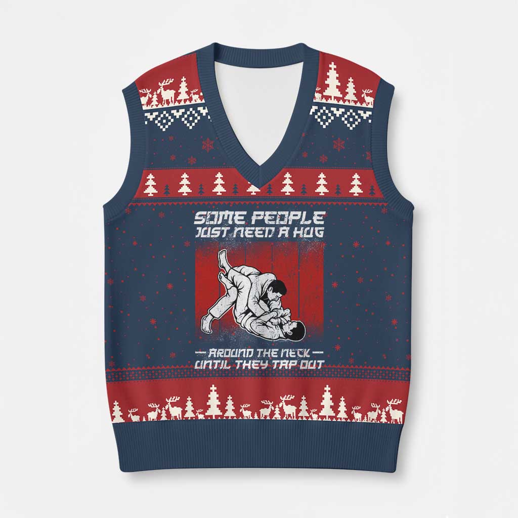 Brazilian Jiu Jitsu V-Neck Knit Sweater Vest Some People Just Need A Hug Vintage BJJ - Wonder Print Shop