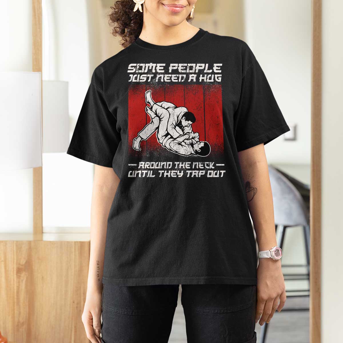 Brazilian Jiu Jitsu T Shirt For Women Some People Just Need A Hug Vintage BJJ - Wonder Print Shop