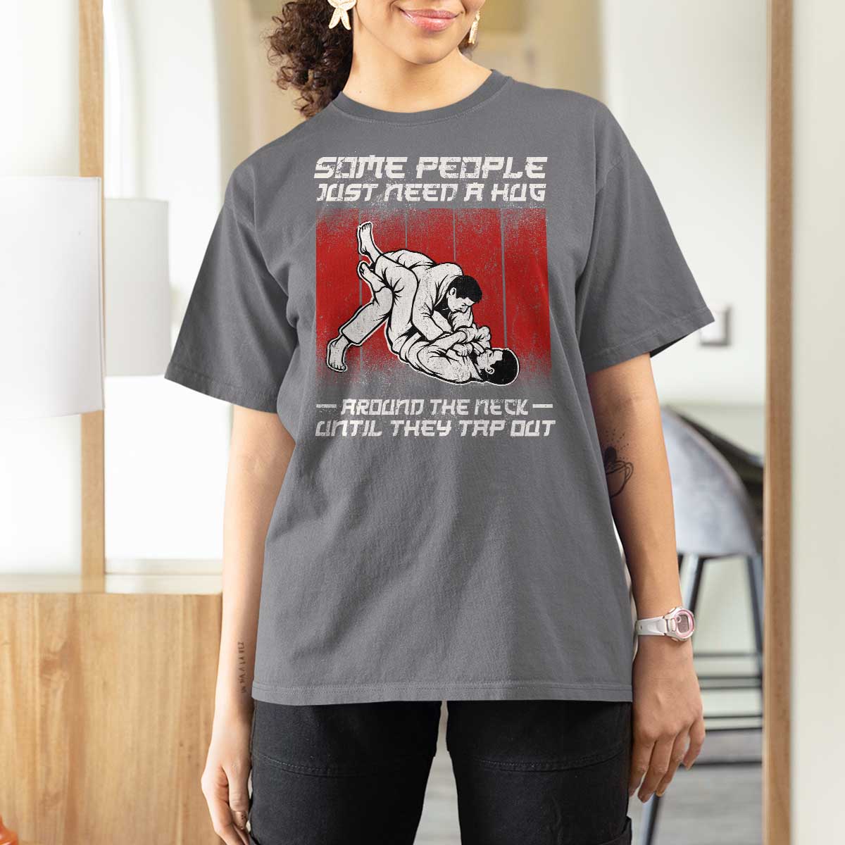 Brazilian Jiu Jitsu T Shirt For Women Some People Just Need A Hug Vintage BJJ - Wonder Print Shop