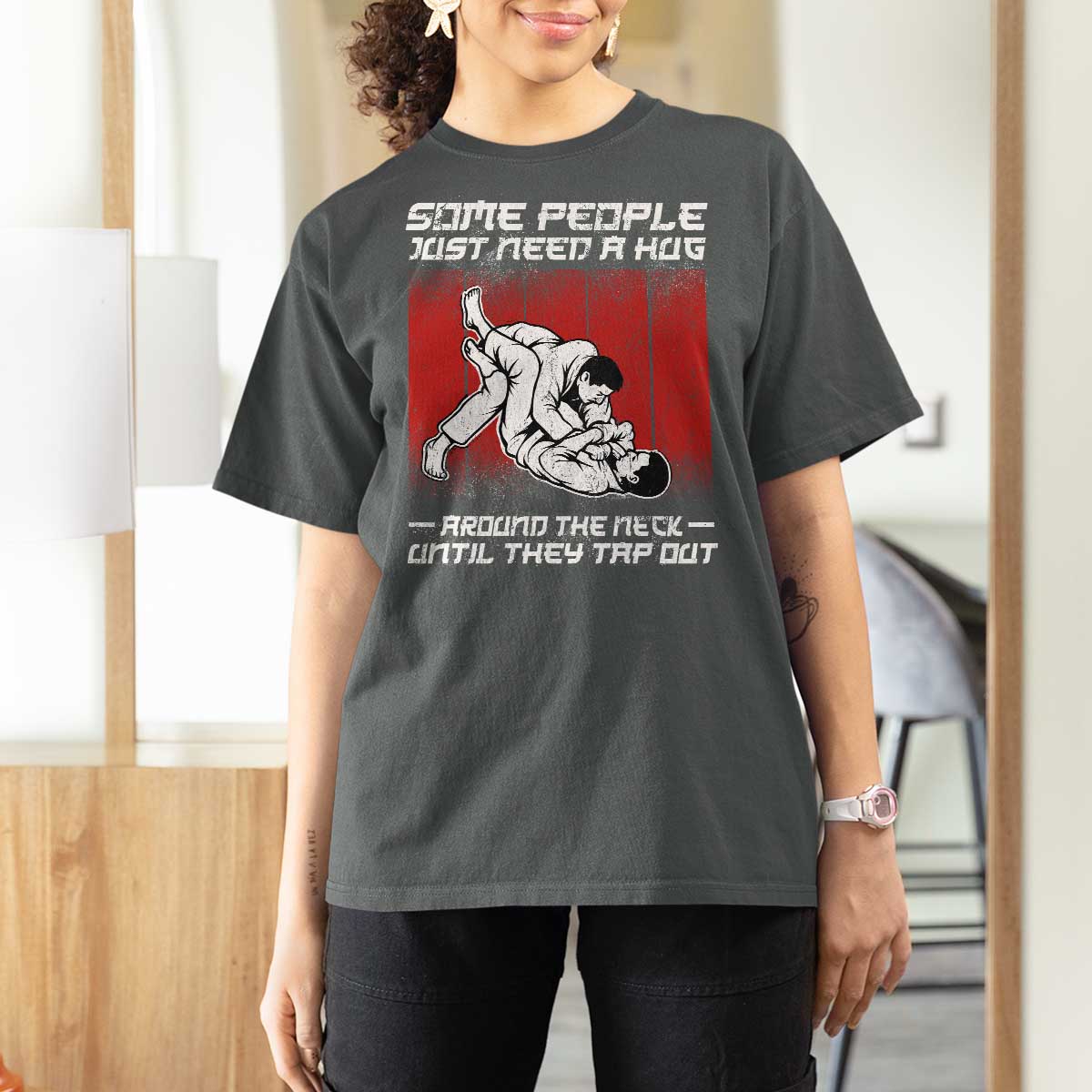 Brazilian Jiu Jitsu T Shirt For Women Some People Just Need A Hug Vintage BJJ - Wonder Print Shop