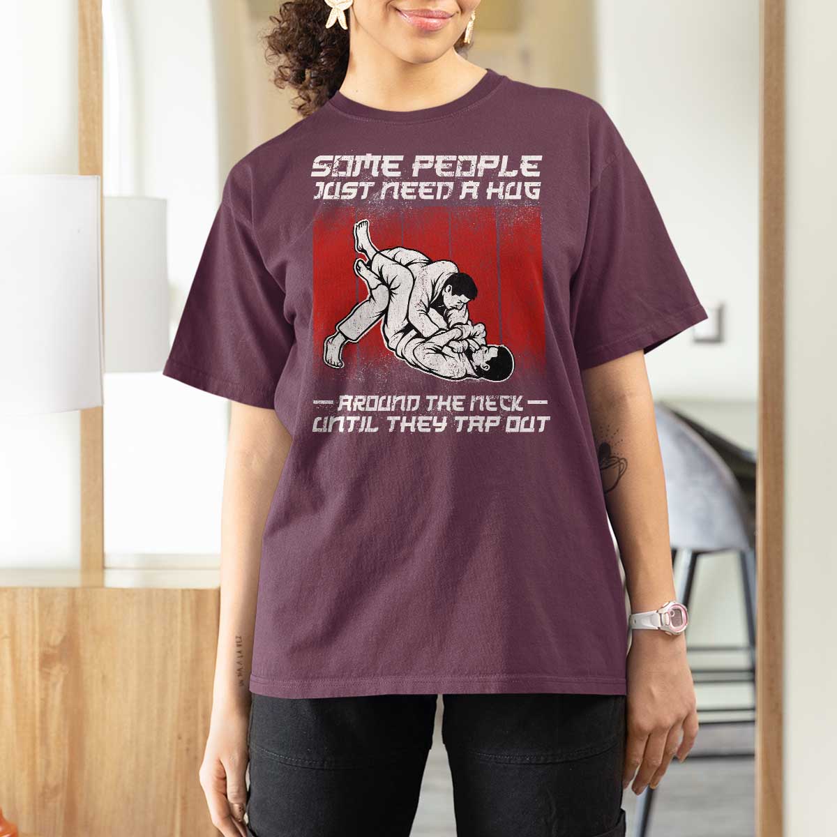 Brazilian Jiu Jitsu T Shirt For Women Some People Just Need A Hug Vintage BJJ - Wonder Print Shop