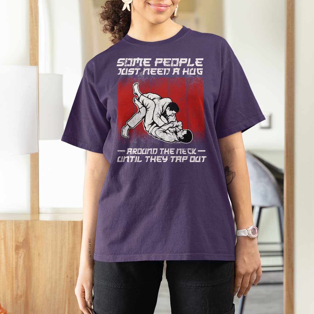 Brazilian Jiu Jitsu T Shirt For Women Some People Just Need A Hug Vintage BJJ - Wonder Print Shop
