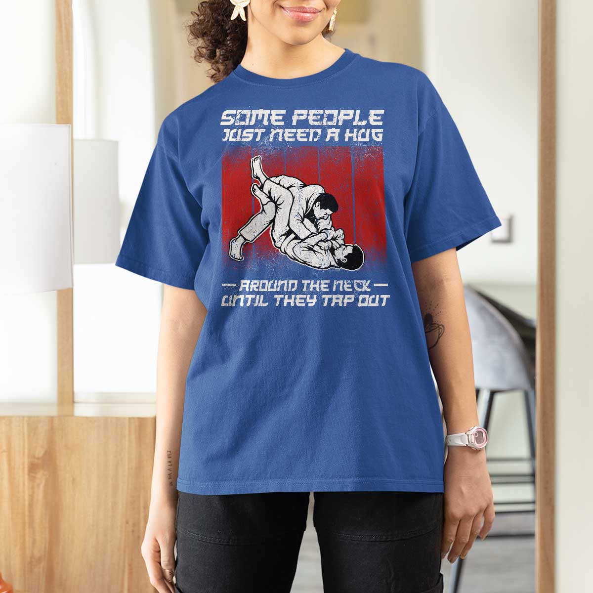 Brazilian Jiu Jitsu T Shirt For Women Some People Just Need A Hug Vintage BJJ - Wonder Print Shop