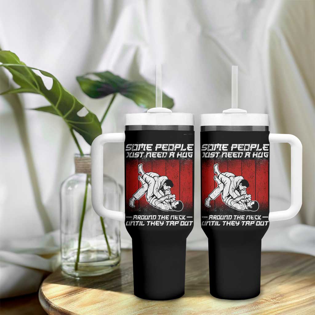 Brazilian Jiu Jitsu Tumbler With Handle Some People Just Need A Hug Vintage BJJ - Wonder Print Shop
