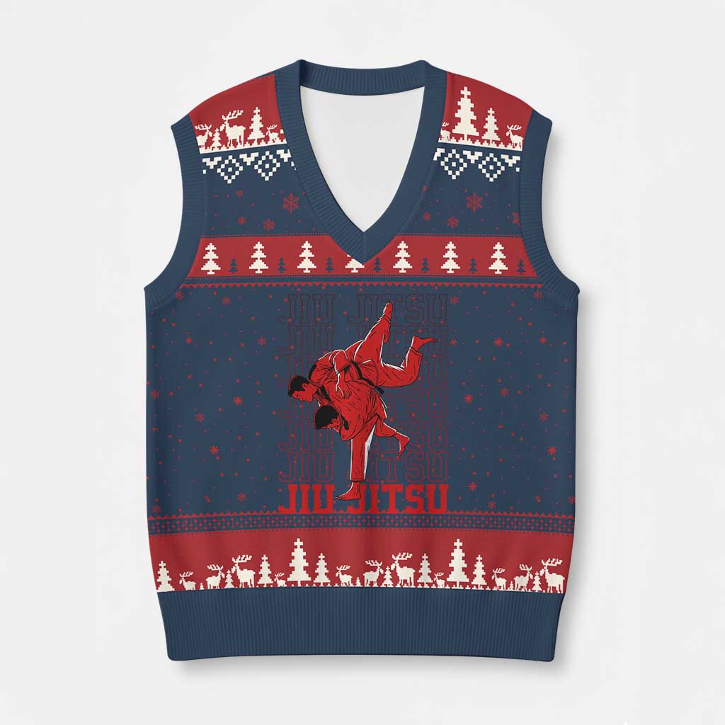 Brazilian Jiu Jitsu V-Neck Knit Sweater Vest BJJ Distressed - Wonder Print Shop