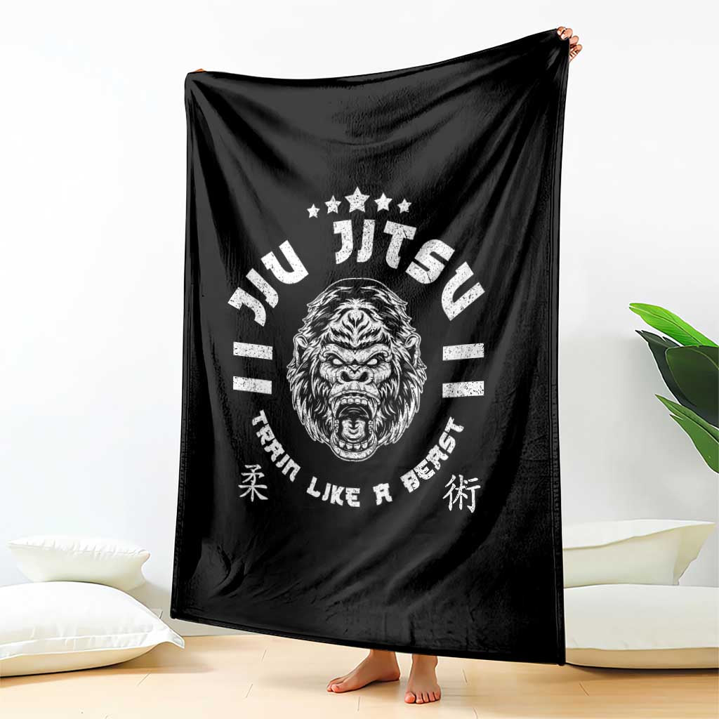 Brazilian Jiu Jitsu Throw Blanket Train Like A Beast Vintage BJJ Grappling Gorilla - Wonder Print Shop