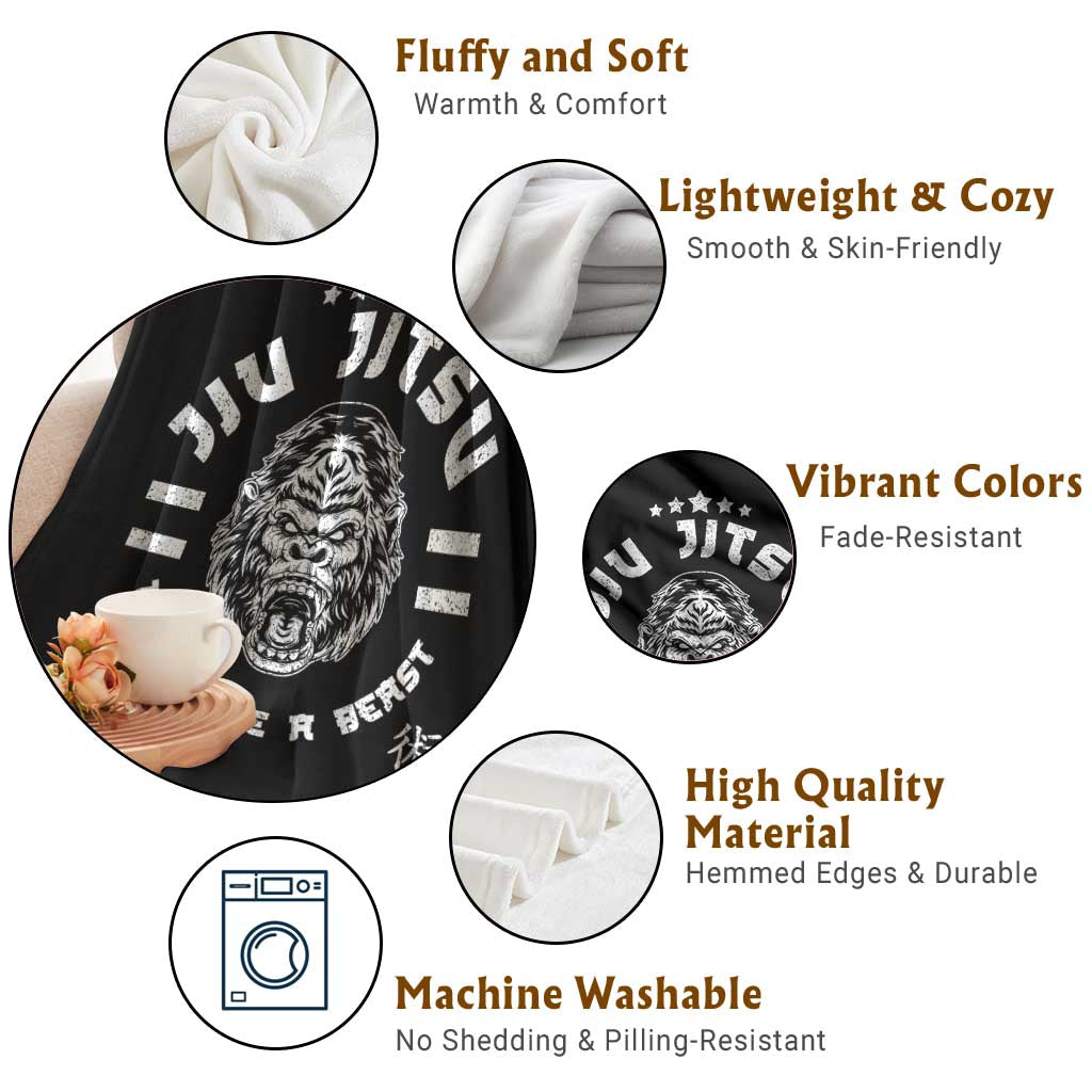 Brazilian Jiu Jitsu Throw Blanket Train Like A Beast Vintage BJJ Grappling Gorilla - Wonder Print Shop