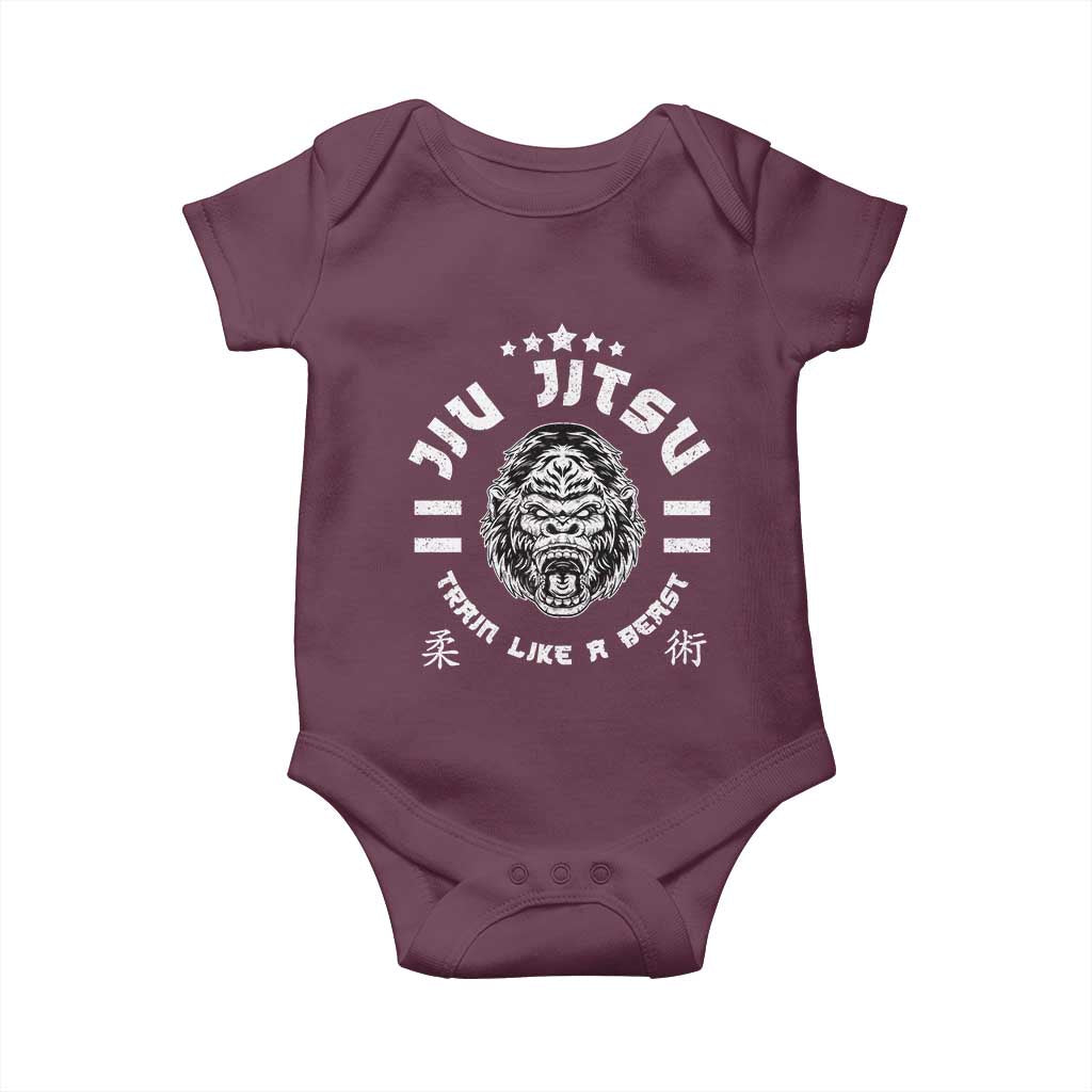 Brazilian Jiu Jitsu Baby Onesie Train Like A Beast Vintage BJJ Grappling Gorilla - Wonder Print Shop