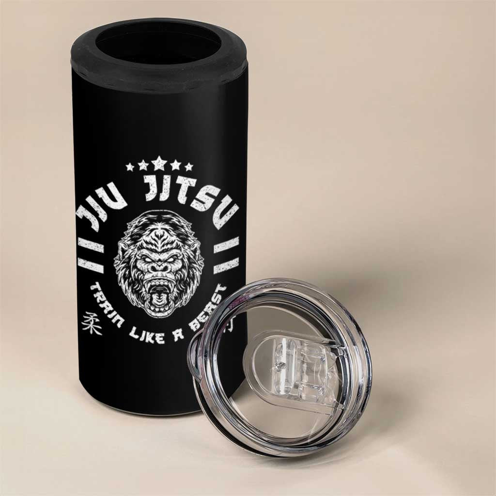 Brazilian Jiu Jitsu 4 in 1 Can Cooler Tumbler Train Like A Beast Vintage BJJ Grappling Gorilla - Wonder Print Shop