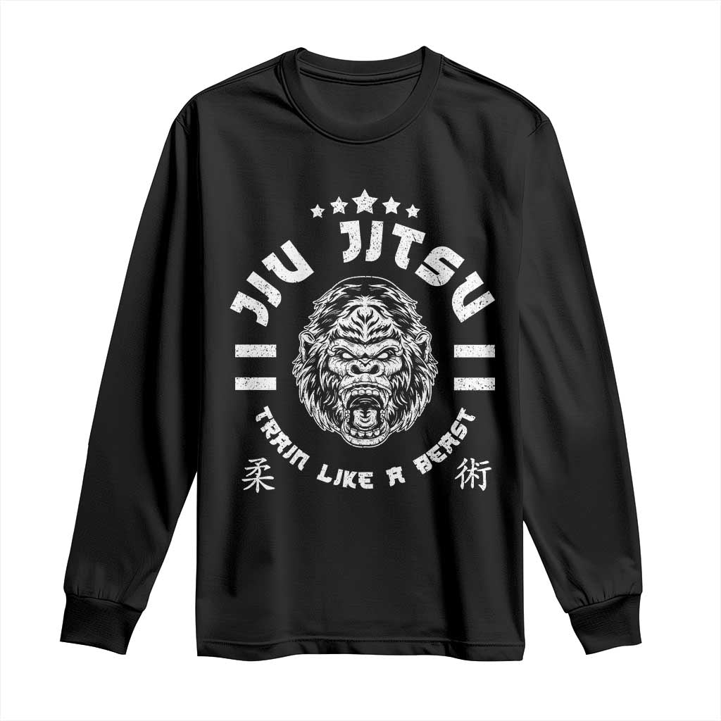 Brazilian Jiu Jitsu Long Sleeve Shirt Train Like A Beast Vintage BJJ Grappling Gorilla - Wonder Print Shop