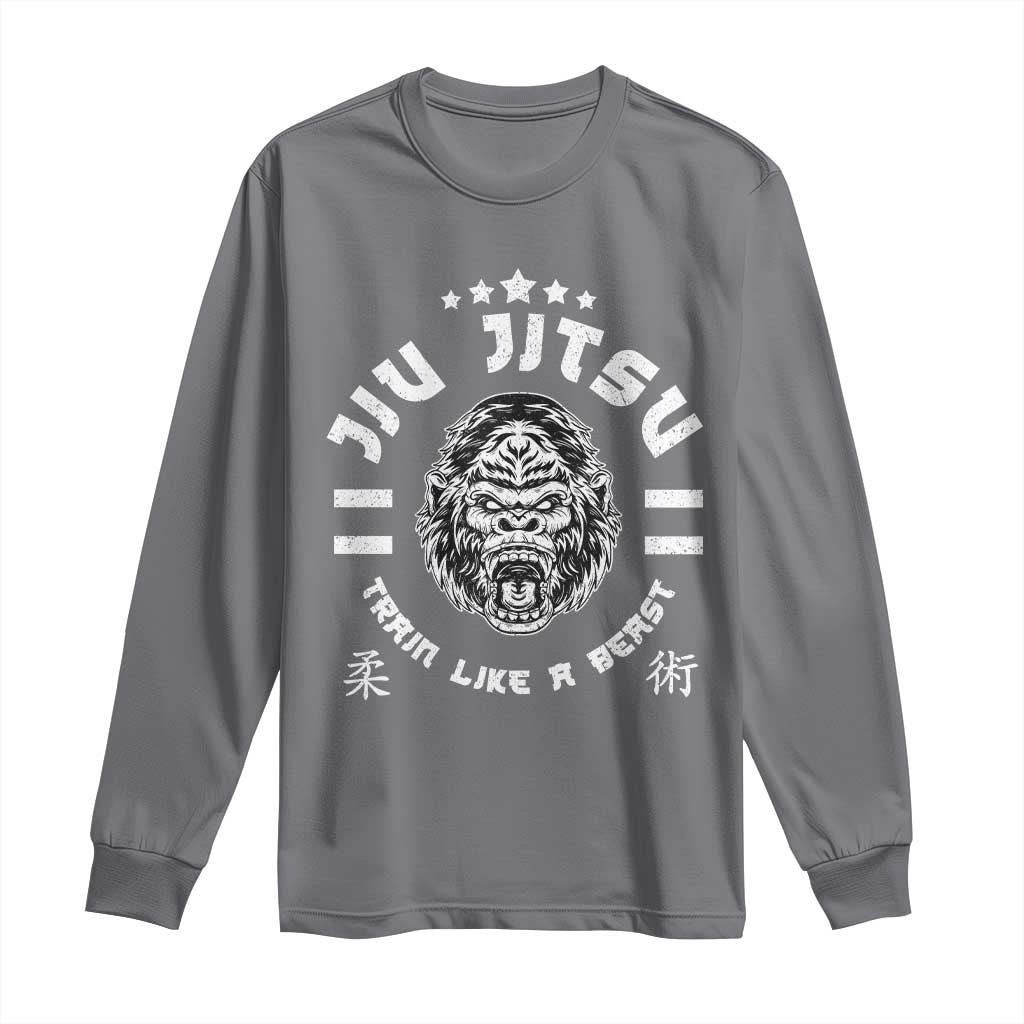 Brazilian Jiu Jitsu Long Sleeve Shirt Train Like A Beast Vintage BJJ Grappling Gorilla - Wonder Print Shop
