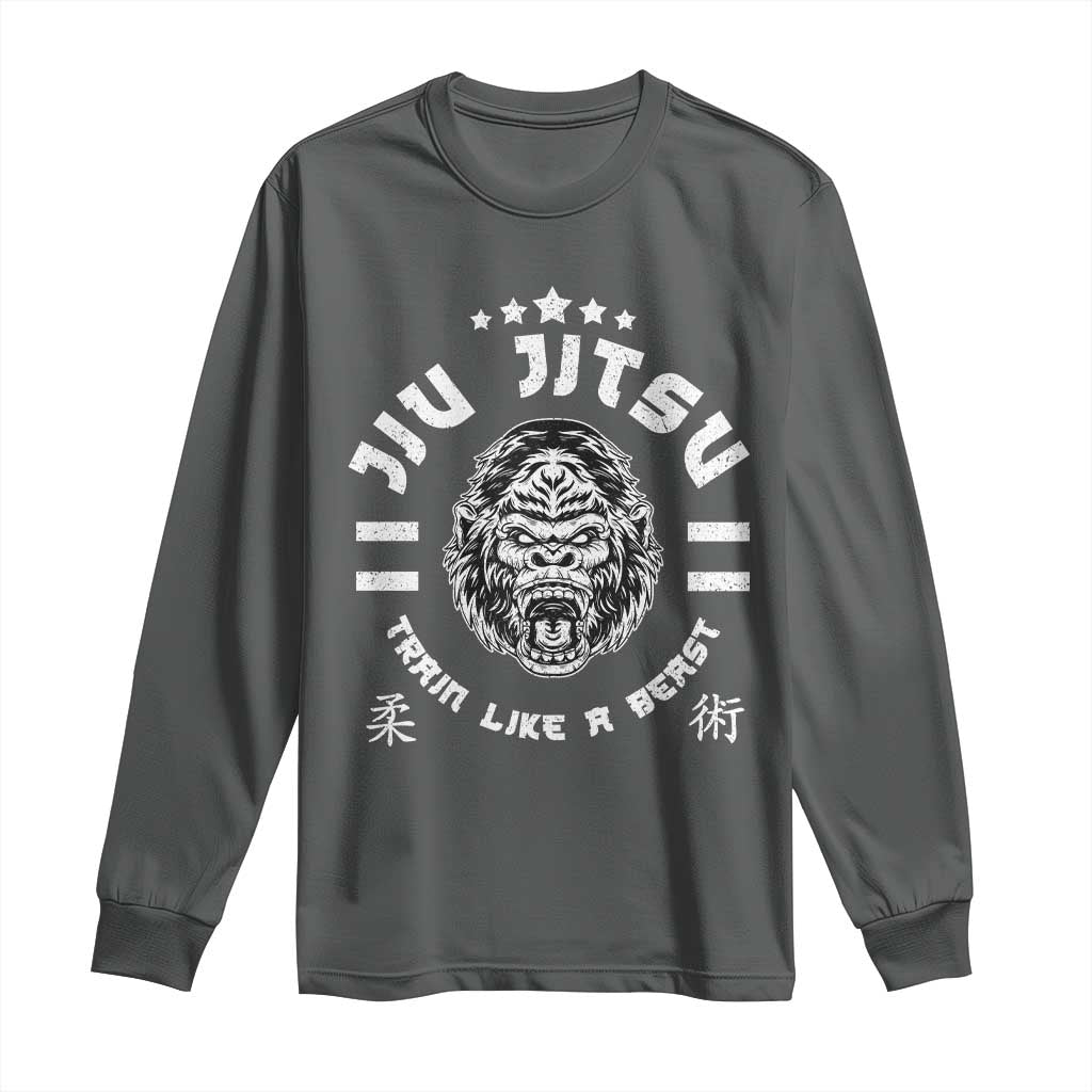 Brazilian Jiu Jitsu Long Sleeve Shirt Train Like A Beast Vintage BJJ Grappling Gorilla - Wonder Print Shop