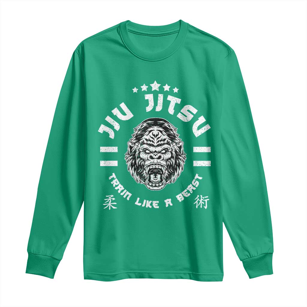 Brazilian Jiu Jitsu Long Sleeve Shirt Train Like A Beast Vintage BJJ Grappling Gorilla - Wonder Print Shop