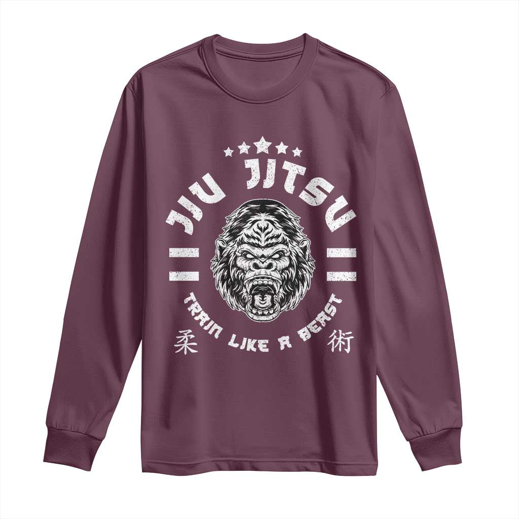 Brazilian Jiu Jitsu Long Sleeve Shirt Train Like A Beast Vintage BJJ Grappling Gorilla - Wonder Print Shop