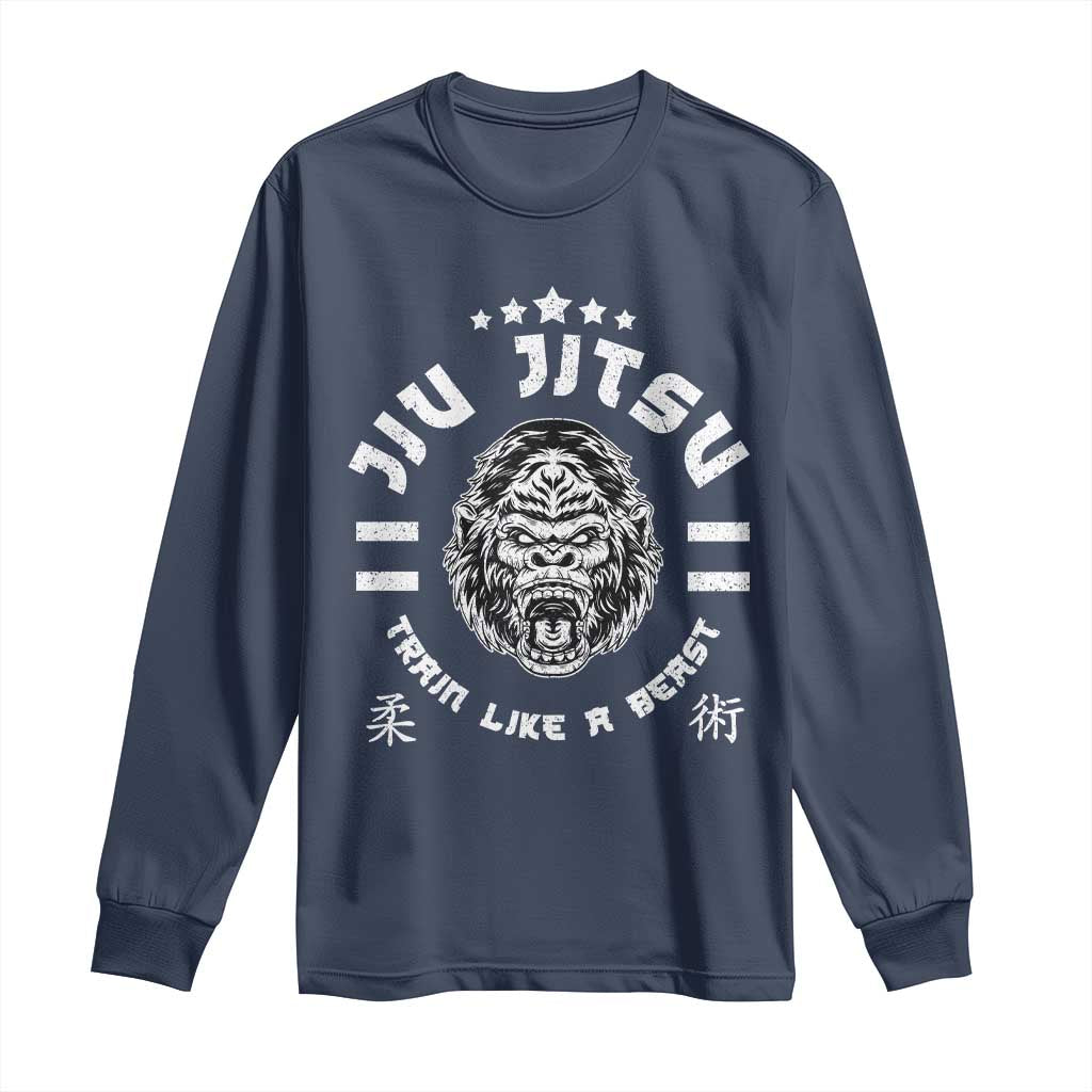 Brazilian Jiu Jitsu Long Sleeve Shirt Train Like A Beast Vintage BJJ Grappling Gorilla - Wonder Print Shop