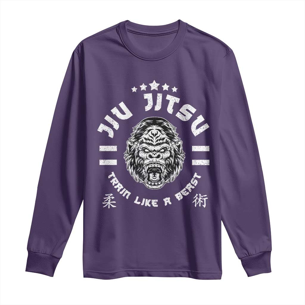 Brazilian Jiu Jitsu Long Sleeve Shirt Train Like A Beast Vintage BJJ Grappling Gorilla - Wonder Print Shop