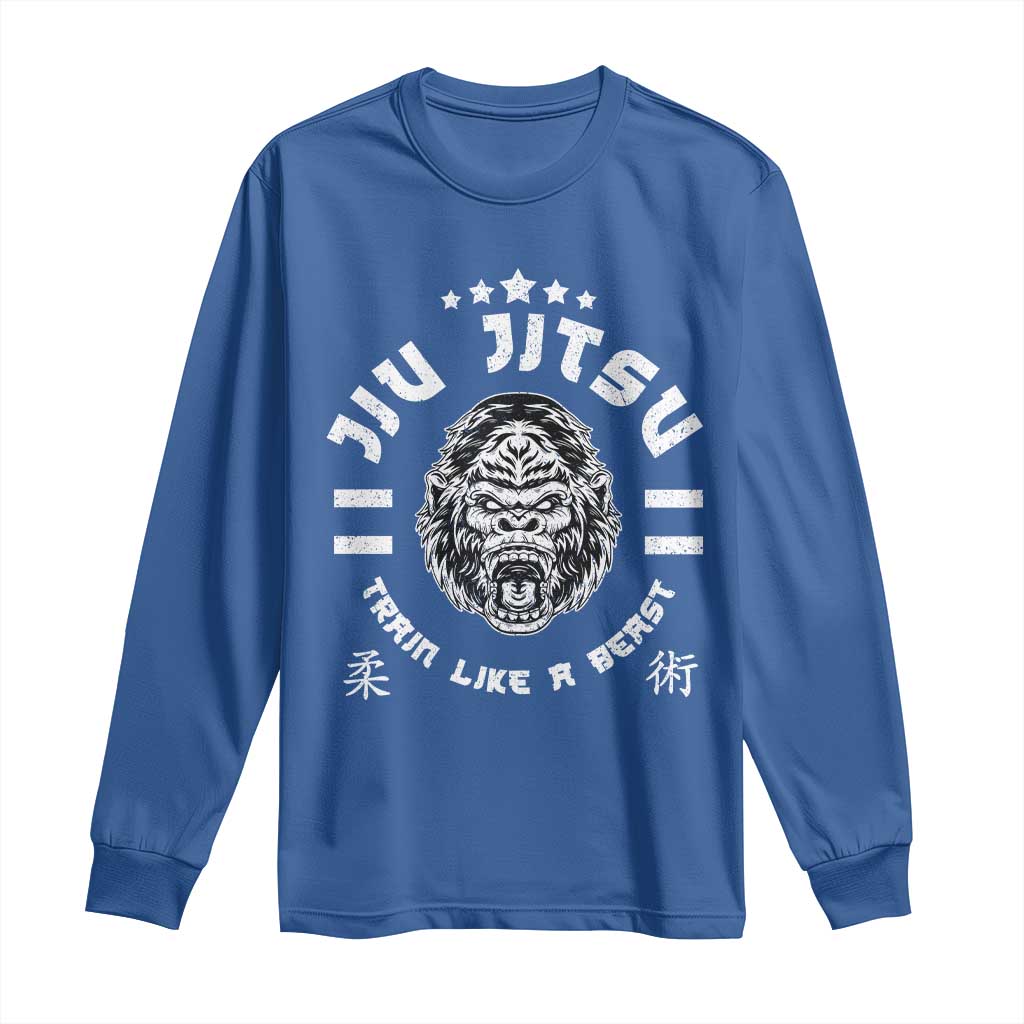 Brazilian Jiu Jitsu Long Sleeve Shirt Train Like A Beast Vintage BJJ Grappling Gorilla - Wonder Print Shop