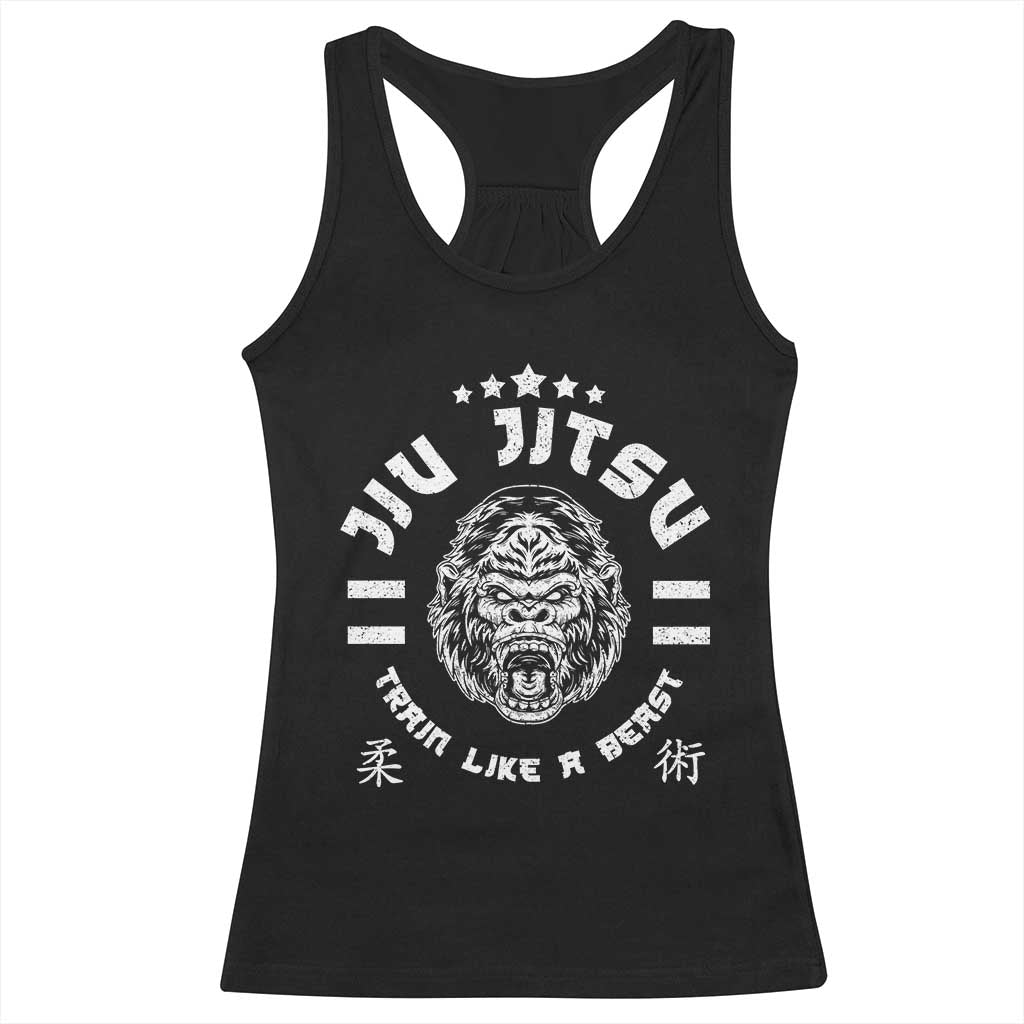 Brazilian Jiu Jitsu Racerback Tank Top Train Like A Beast Vintage BJJ Grappling Gorilla - Wonder Print Shop