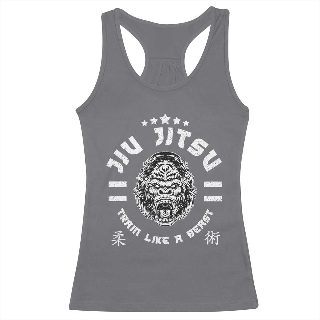 Brazilian Jiu Jitsu Racerback Tank Top Train Like A Beast Vintage BJJ Grappling Gorilla - Wonder Print Shop