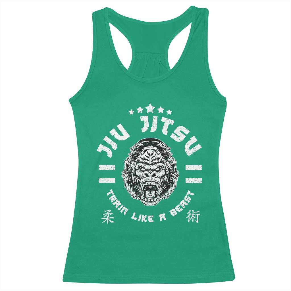 Brazilian Jiu Jitsu Racerback Tank Top Train Like A Beast Vintage BJJ Grappling Gorilla - Wonder Print Shop