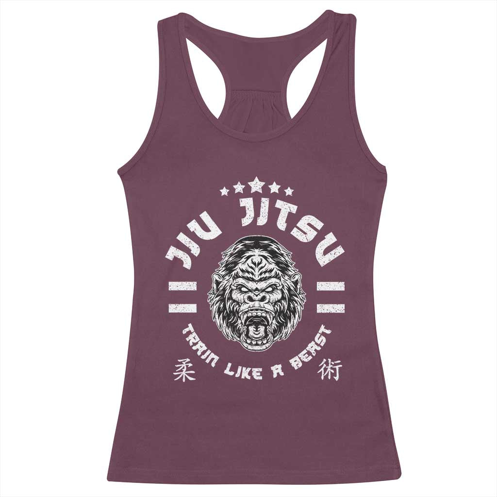 Brazilian Jiu Jitsu Racerback Tank Top Train Like A Beast Vintage BJJ Grappling Gorilla - Wonder Print Shop