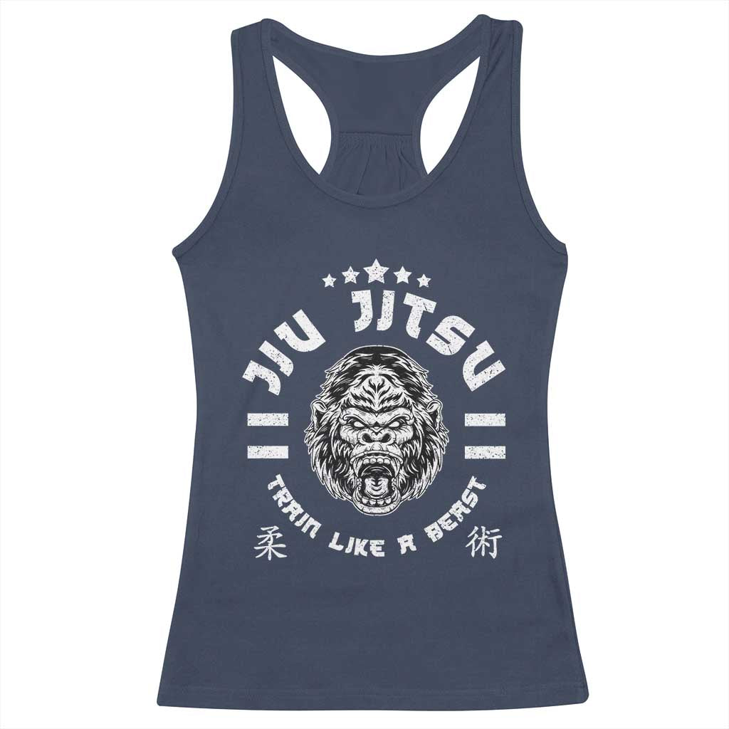 Brazilian Jiu Jitsu Racerback Tank Top Train Like A Beast Vintage BJJ Grappling Gorilla - Wonder Print Shop