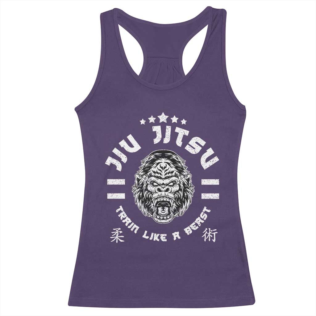 Brazilian Jiu Jitsu Racerback Tank Top Train Like A Beast Vintage BJJ Grappling Gorilla - Wonder Print Shop