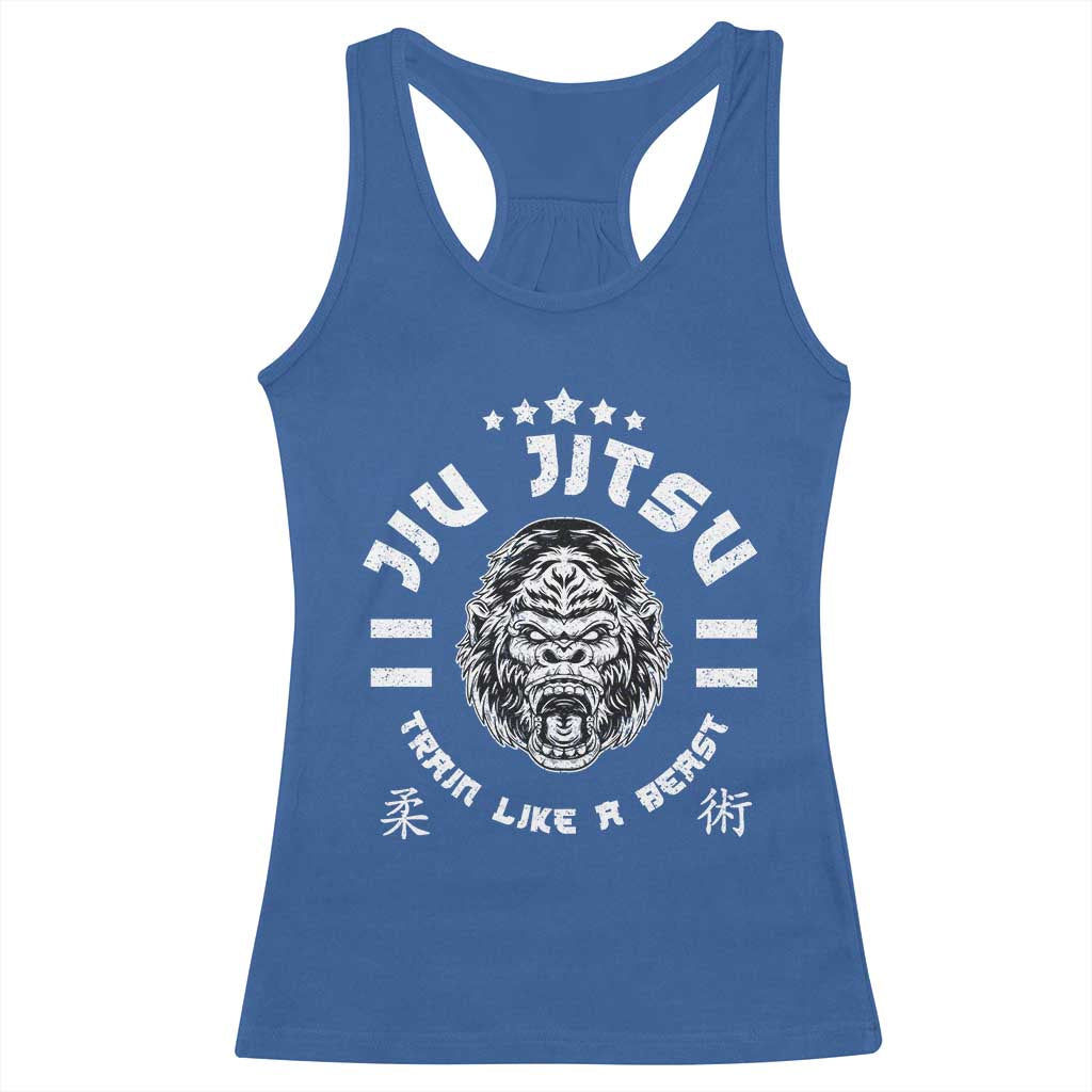 Brazilian Jiu Jitsu Racerback Tank Top Train Like A Beast Vintage BJJ Grappling Gorilla - Wonder Print Shop
