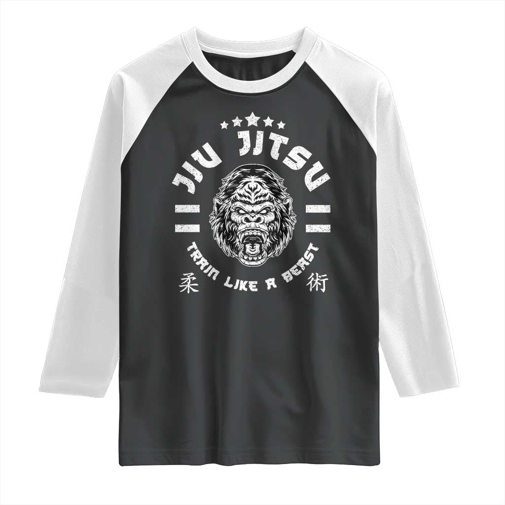Brazilian Jiu Jitsu Raglan Shirt Train Like A Beast Vintage BJJ Grappling Gorilla - Wonder Print Shop