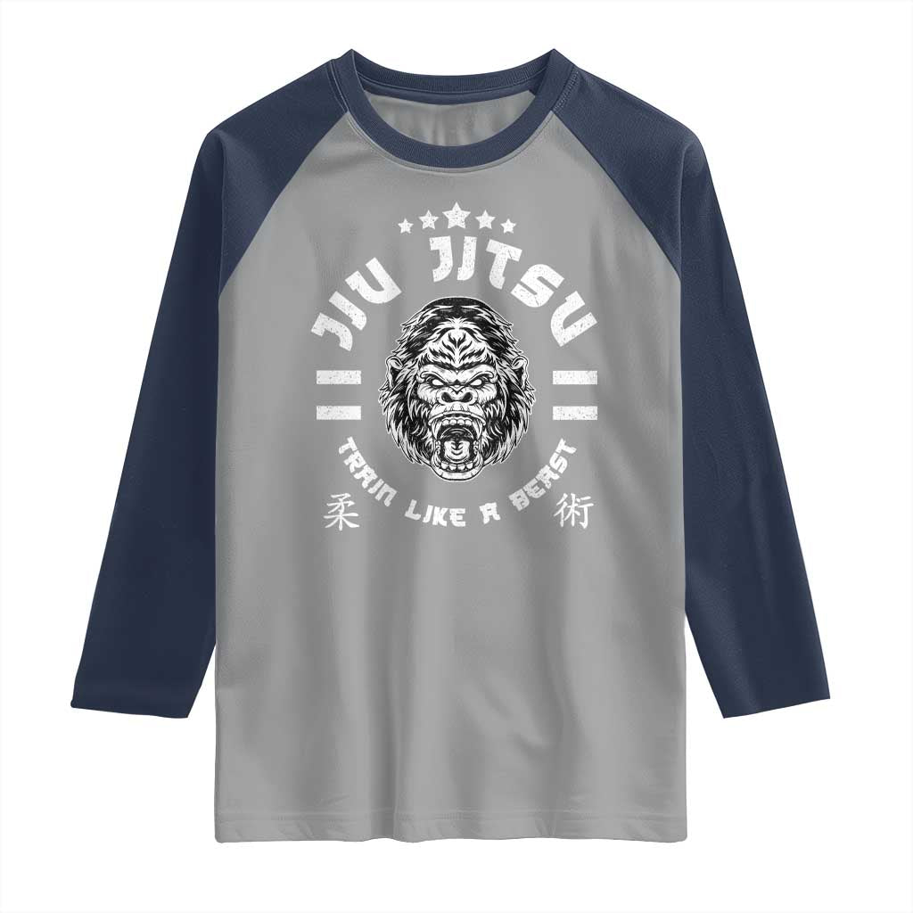 Brazilian Jiu Jitsu Raglan Shirt Train Like A Beast Vintage BJJ Grappling Gorilla - Wonder Print Shop