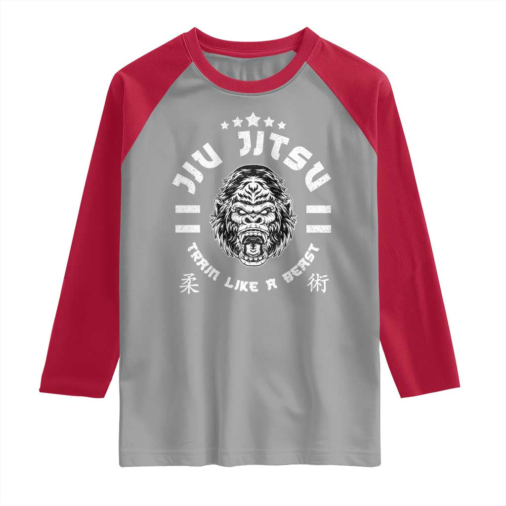 Brazilian Jiu Jitsu Raglan Shirt Train Like A Beast Vintage BJJ Grappling Gorilla - Wonder Print Shop