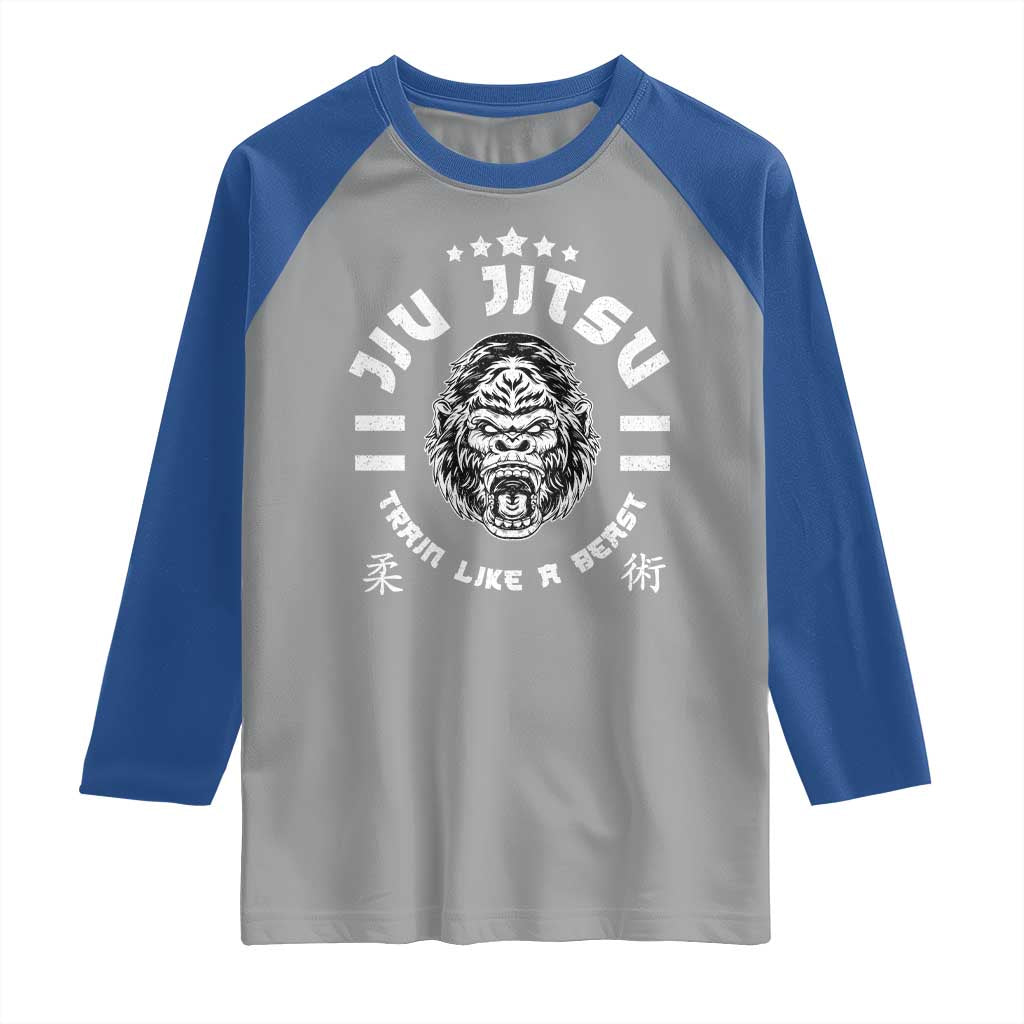 Brazilian Jiu Jitsu Raglan Shirt Train Like A Beast Vintage BJJ Grappling Gorilla - Wonder Print Shop