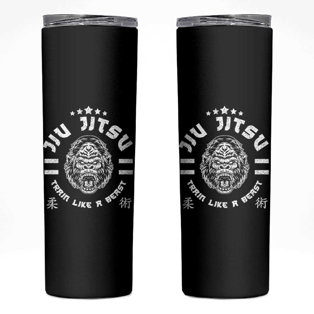 Brazilian Jiu Jitsu Skinny Tumbler Train Like A Beast Vintage BJJ Grappling Gorilla - Wonder Print Shop