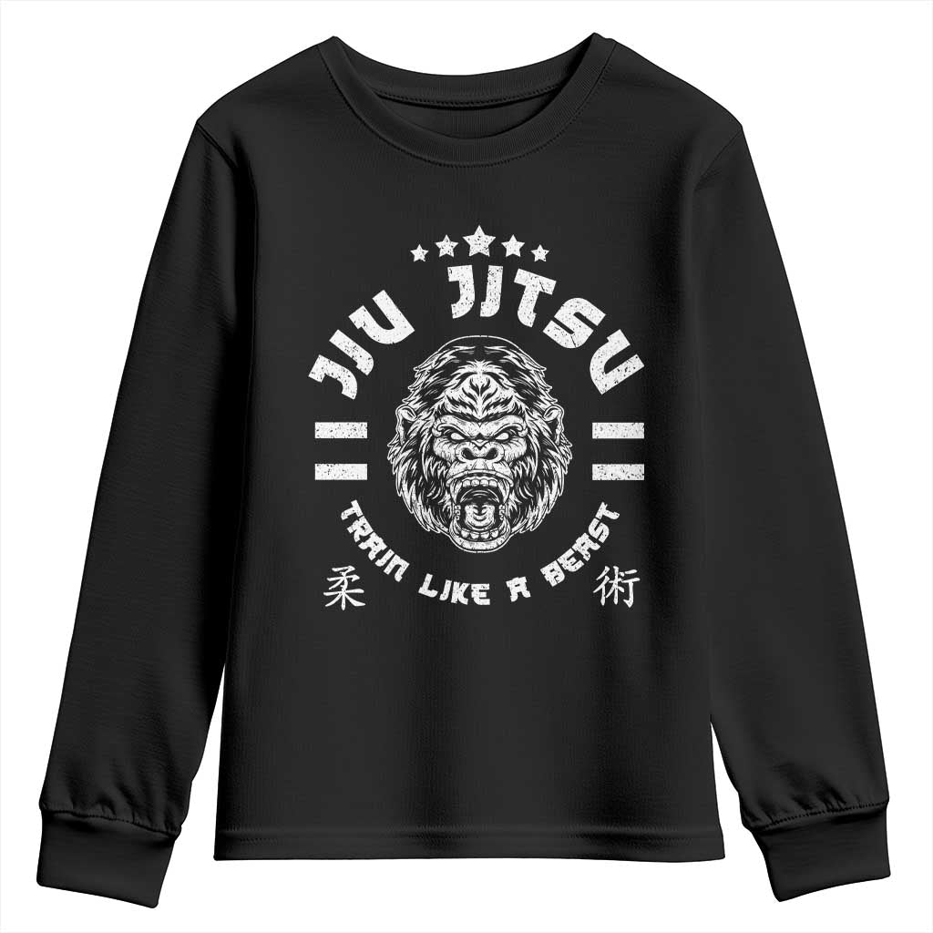Brazilian Jiu Jitsu Youth Sweatshirt Train Like A Beast Vintage BJJ Grappling Gorilla - Wonder Print Shop