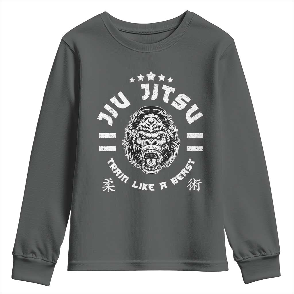 Brazilian Jiu Jitsu Youth Sweatshirt Train Like A Beast Vintage BJJ Grappling Gorilla - Wonder Print Shop