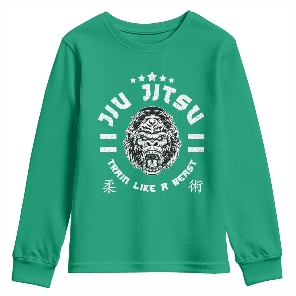Brazilian Jiu Jitsu Youth Sweatshirt Train Like A Beast Vintage BJJ Grappling Gorilla - Wonder Print Shop