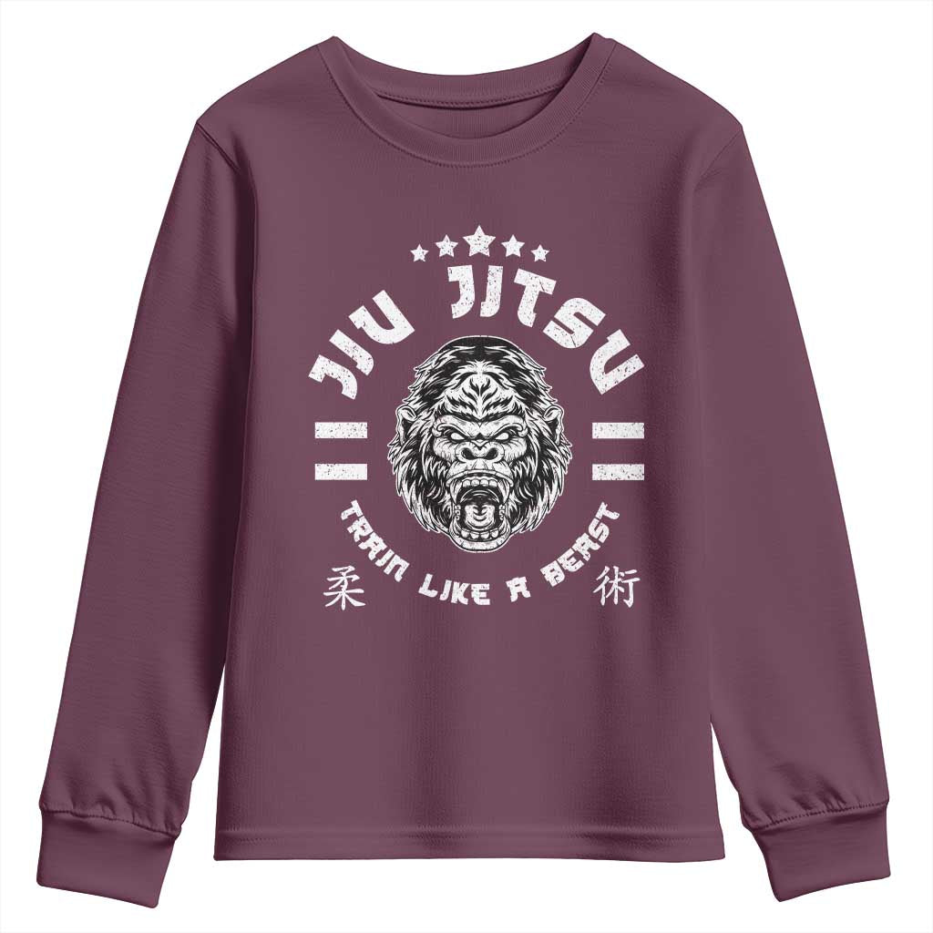 Brazilian Jiu Jitsu Youth Sweatshirt Train Like A Beast Vintage BJJ Grappling Gorilla - Wonder Print Shop