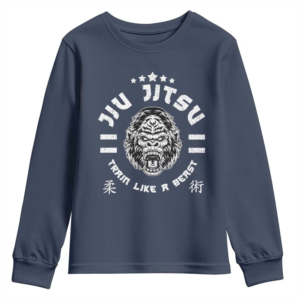 Brazilian Jiu Jitsu Youth Sweatshirt Train Like A Beast Vintage BJJ Grappling Gorilla - Wonder Print Shop