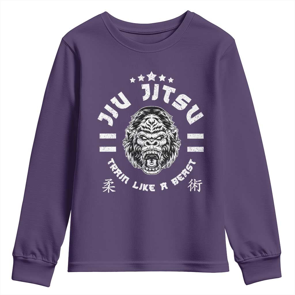 Brazilian Jiu Jitsu Youth Sweatshirt Train Like A Beast Vintage BJJ Grappling Gorilla - Wonder Print Shop